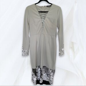 Missguided (12) Gray Lace Embellished Long Sleeve Dress